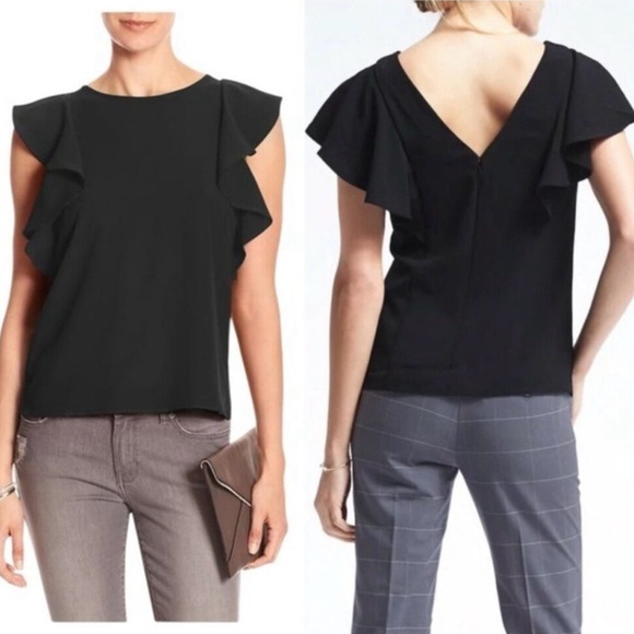 Banana Republic Tops - Banana Republic Black Ruffle Sleeve Blouse